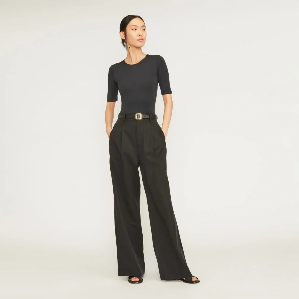 Everlane Black Short-Sleeve Crew Neck Bikini Bodysuit, Size Medium - Picture 2 of 6